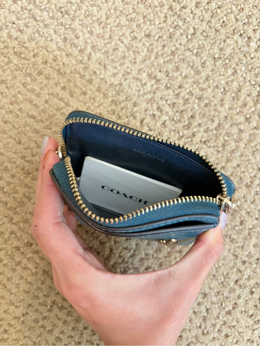 Coach Teal Leather Card Holder Key Chain - Picture 3 of 3